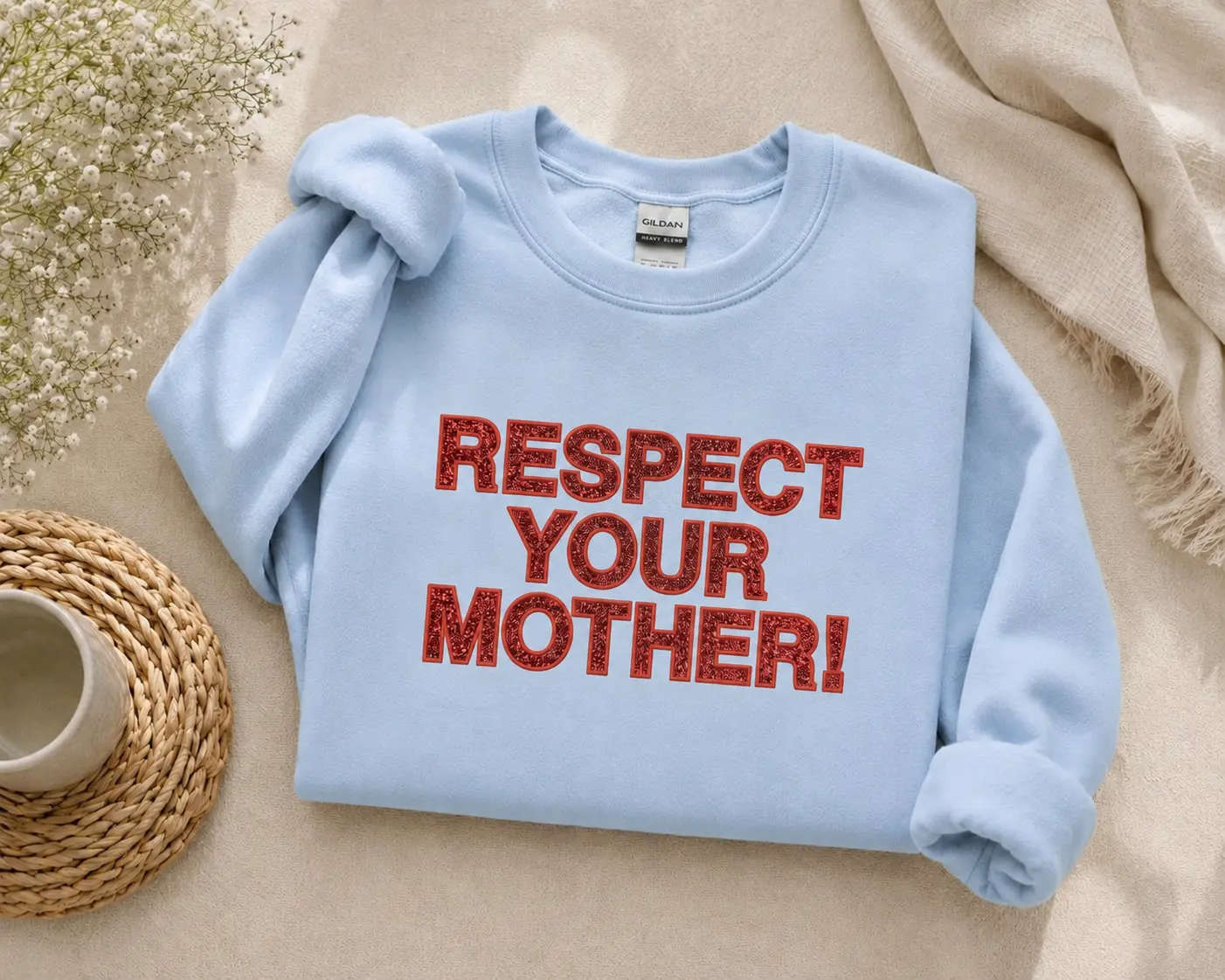 Respect Your Mother Sweatshirt, Funny Statement Sweatshirt, Red Glitter Letter Crewneck, Mother's Day Gift, Trendy Graphic Sweatshirt