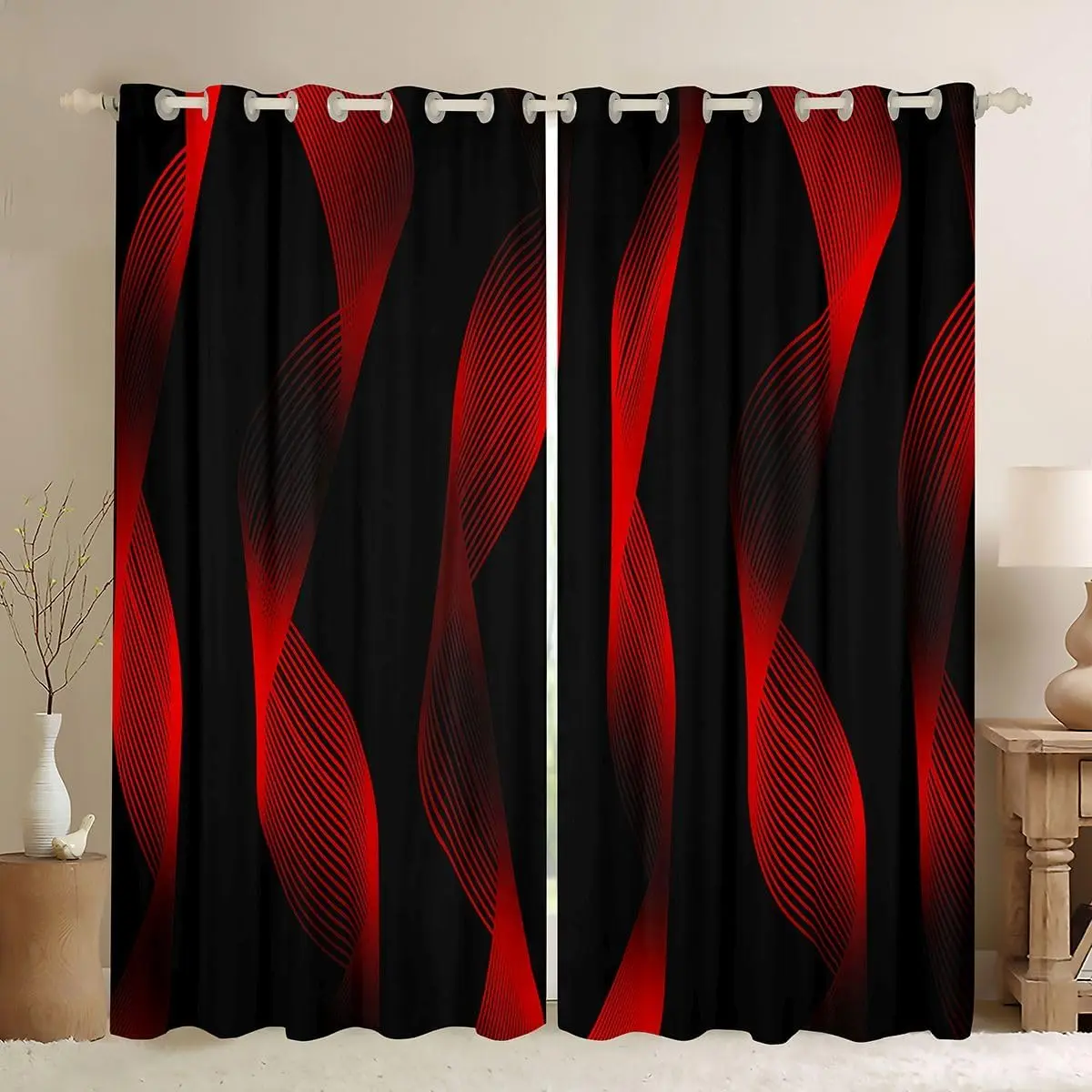 Red Black Striped Curtains,Geometric Stripes Blackout Curtains,Ombre Lines Curtains & Drapes Gradient Patchwork Striped Window Curtains Adult Women Bedroom