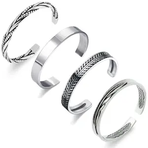 4Pcs Men's Cuff Bracelets Cuff Bracelet Leaves Pattern Twisted Open Cuff Bracelet
