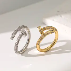 New nail shaped non fading micro inlaid Zircon Ring