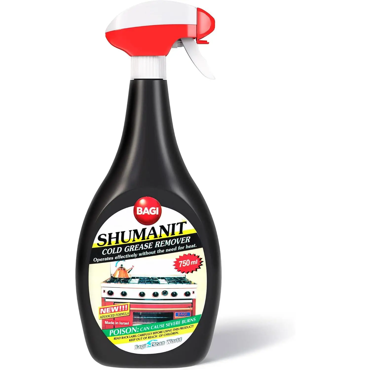 SHUMANIT Cold Grease Remover Liquid Aerosol Spray Can - All Purpose Cleaner, Lemon-Scented Stove Cleaner, Range Hood Cleaner for Stubborn Burnt Fat, Multi-Surface Home Care Spray