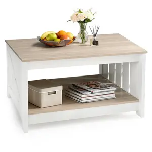 Farmhouse Square Coffee Table with Storage Shelf - 31.5" Rustic White Center Table with X-Design Side - Heavy Duty & Scratch Resistant for Living Room