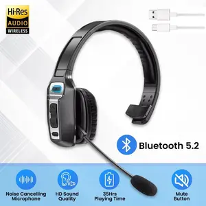 Adjustable Over Ear Trucker Wireless Headphones with Bluetooth 5.2, Electronic Noise Cancellation, AI Mic, 60H Battery, 2H Fast Charge, 33FT Range, Memory, Mute, Dual Device Switching, All-Day Comfort for Phones, PC & Laptop