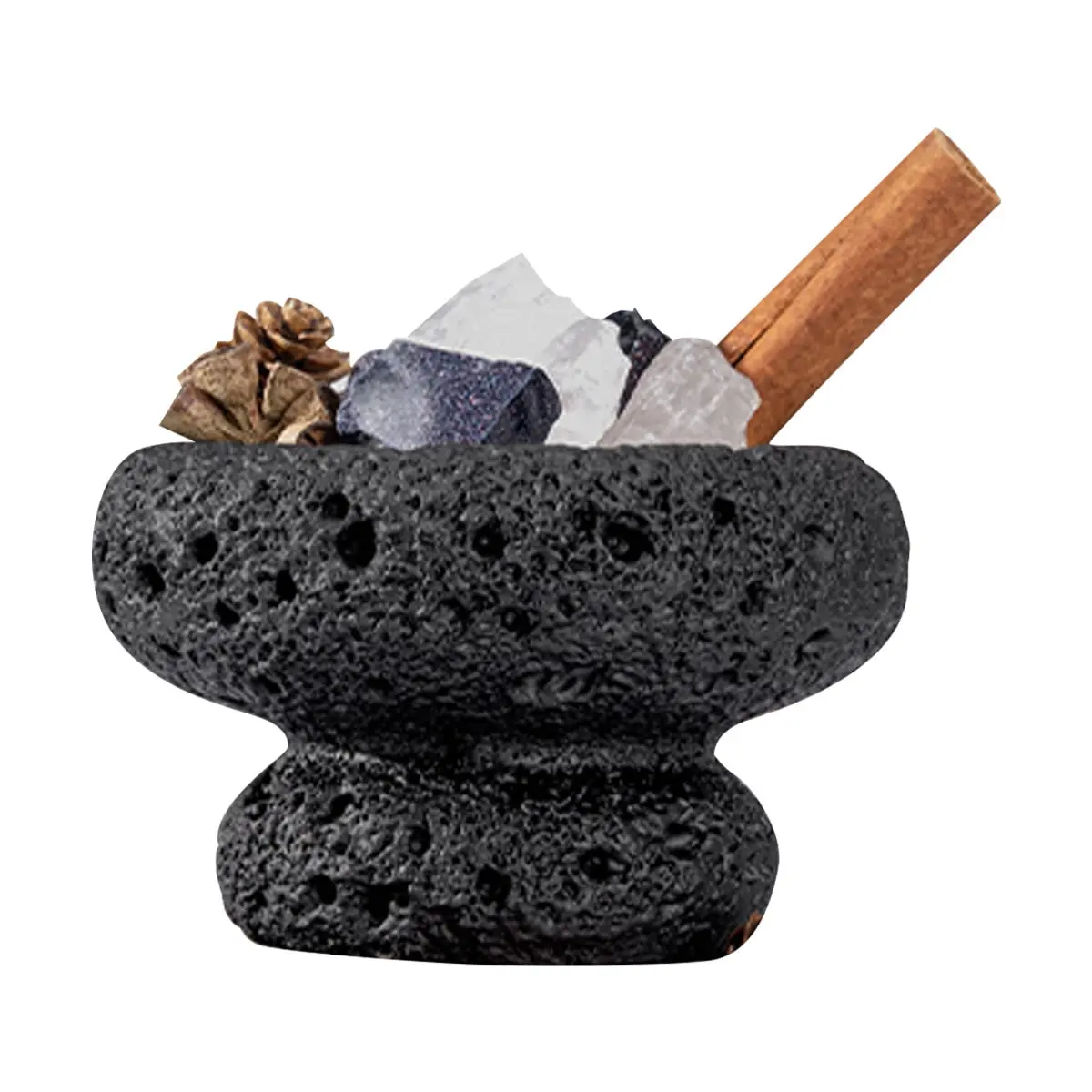 SONG CHAO "Four Seasons" Aroma Stone Diffuser Set - "Crystal Sandalwood" Woody Fragrance, Elegant Home Decor Gift, Includes Diffuser Stone, 2 Essential Oils & Dried Flowers