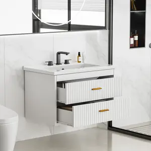 24 Inch Floating Bathroom Vanity with Sink & Drawers – Wall Mounted Modern Vanity Cabinet, White Resin Sink Combo, Soft-Close, Water-Resistant Bathroom Cabinet