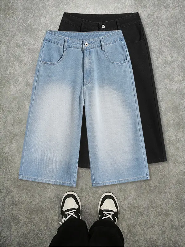 2-pack men’s summer lightweight 3/4 denim jeans | Summer high cotton blend vintage slim straight 3/4 pants, versatile for commuting to work and men’s weekend casual outfits