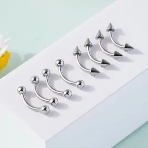 OUFER 16G 8PCS 316L Stainless Steel Threaded Bar Piercing Set - 8mm  Length, Balls & Spikes, Eyebrow Ring, for Rook & Eyebrow Body Piercings Stylish Accessories