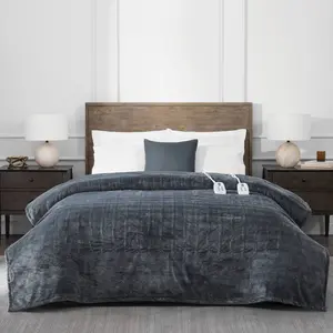 Brookstone Full/Queen Heated Micro Herringbone Blanket Gray