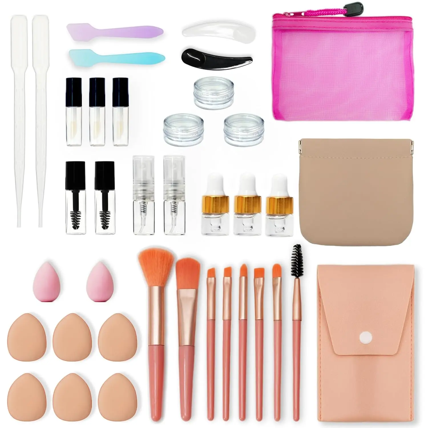 Gifts for Women - 38 Pcs Mini Travel Makeup Containers Set, Small Empty Container & TSA Approved Travel Bottles Kit with Brushes, fLeak-Proof Cosmetic Jars & Bottles for Travel, and Sample