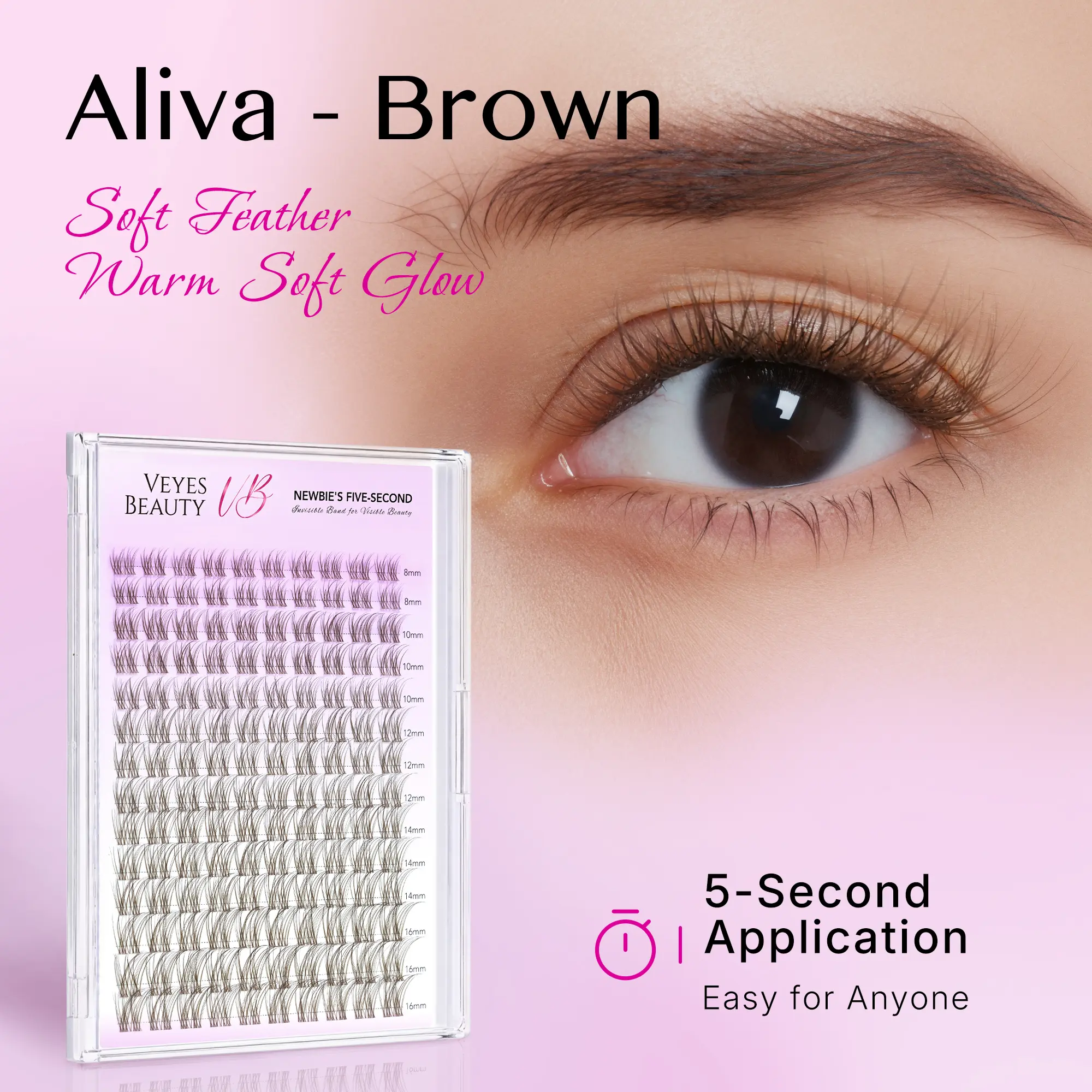 VEYESBEAUTY Aliva Brown Layered Wispy Cluster Lashes Kit - Faux Mink False Eyelashes & Adhesives for DIY At-Home Makeup, Layered Curl Wispy Look, Mixed Length for Beginners, Eyelash Clusters, Fluffy Lash Clusters