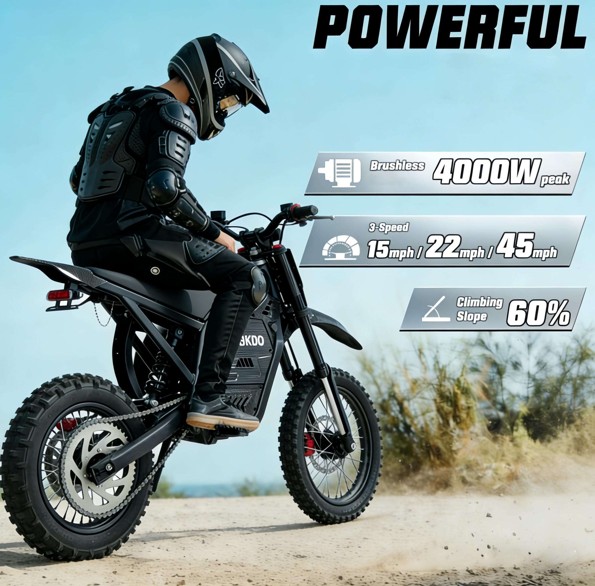 ABKDO 4000W Peak Electric Bicycle with Front Suspension 48V 23AH Battery 14" Inch Tires 45 MPH Speed 40 Miles Range for Snow Mountain Road Riding