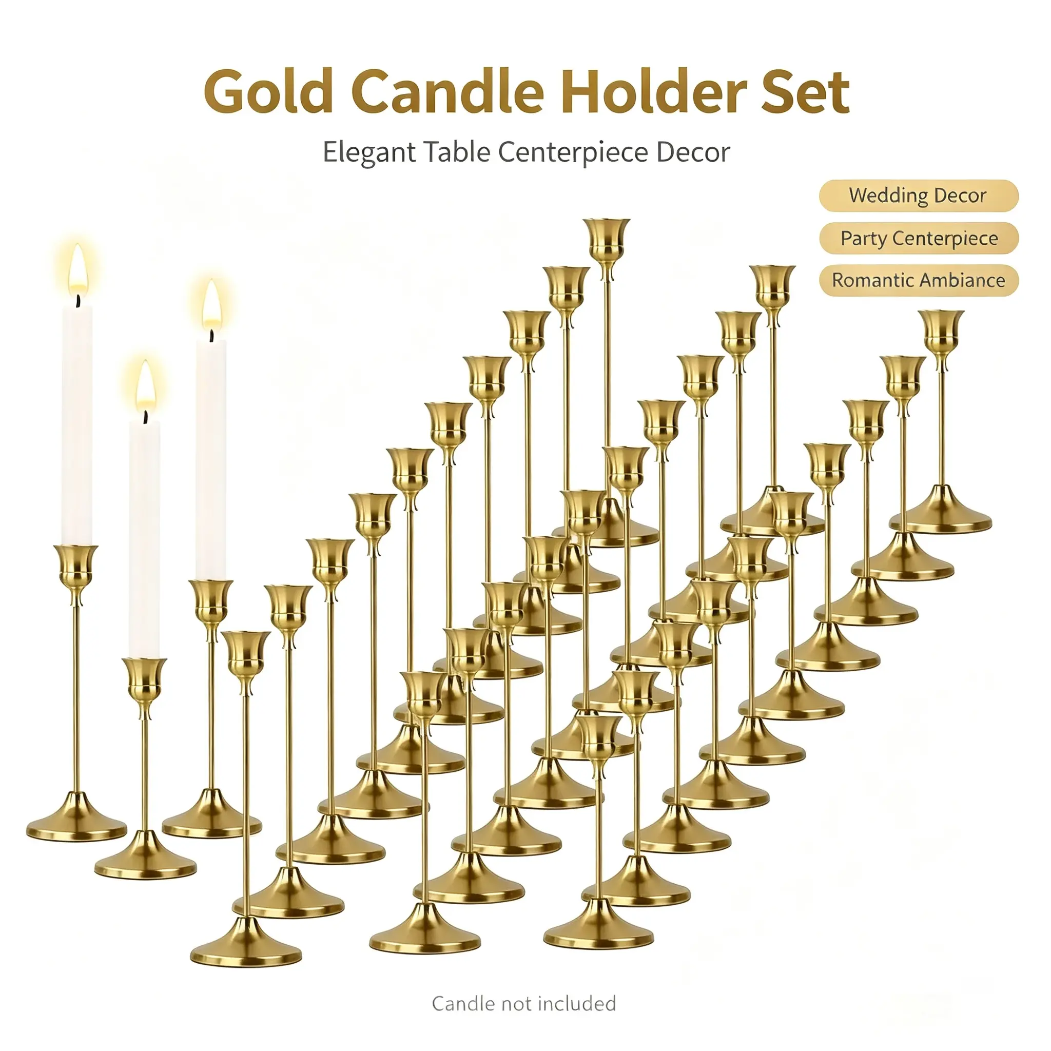 30Pcs Metal Votive Candle Stands - Casual Daily Home Supplies, Room Decor Accessories for Weddings & Home Styling, Compatible with Real and LED Lights