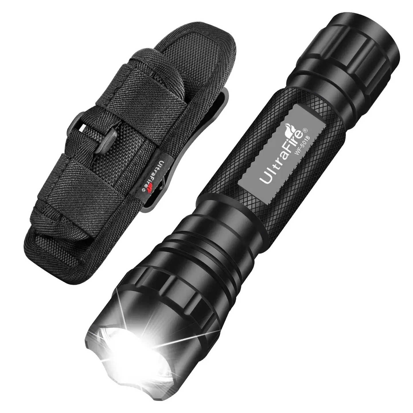 UltraFire WF-501B Tactical Flashlight with Holster, Single Mode LED Flashlight 1000 High Lumen Duty Flashlights with Belt Holster and Charger, Bright Small Flash Light Portable Luminosity