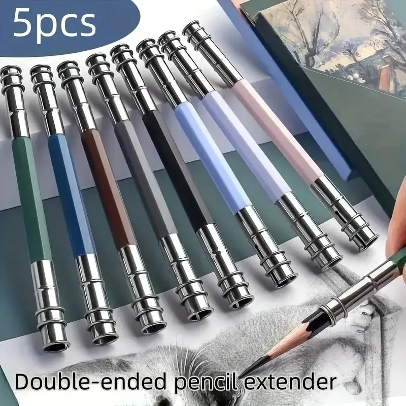 5 Pcs Adjustable Metal Double Head Pencil Lengthener Pencils Extender Holder Drawing Stationery Art Supplies For Artist Sketch Colored Charcoal Pencils