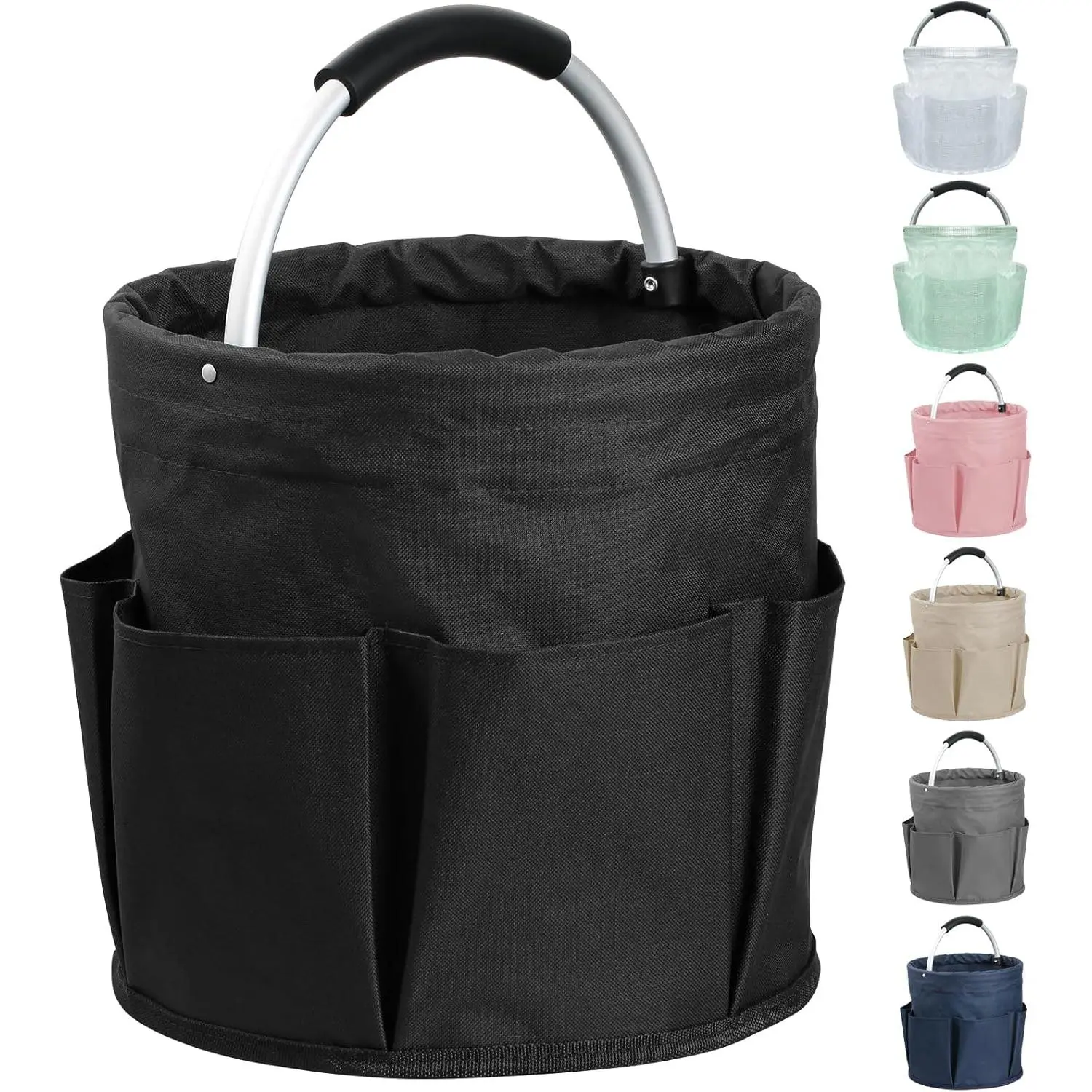 Foldable Fabric Storage Organizer with Handle & 6 Pockets, Portable Waterproof Storage Basket, Multi-purpose Organizer Bag for Household, Outdoor, Camping and Gardening Scenarios, Black