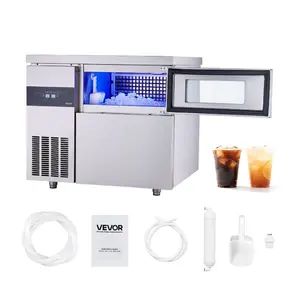 VEVOR Commercial Ice Maker Machine, 220 lbs/24H Stainless Steel Ice Machine with Worktop, 66 lbs Storage 108 Cubes/Cycle, Self-Cleaning Freestanding Ice-Making for Home Bar Office Restaurant Kitchen