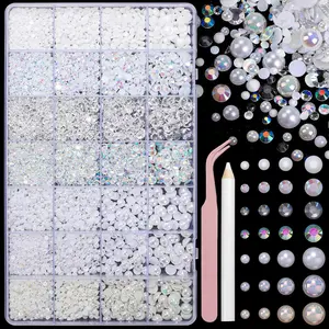 22000 Flatback Pearl and Rhinestone Set, Resin Rhinestones, Mixed Sizes Half Gemstones, DIY Crafts for Nails, Face, Eyes, Cosmetics, Shoes, Nail Decoration