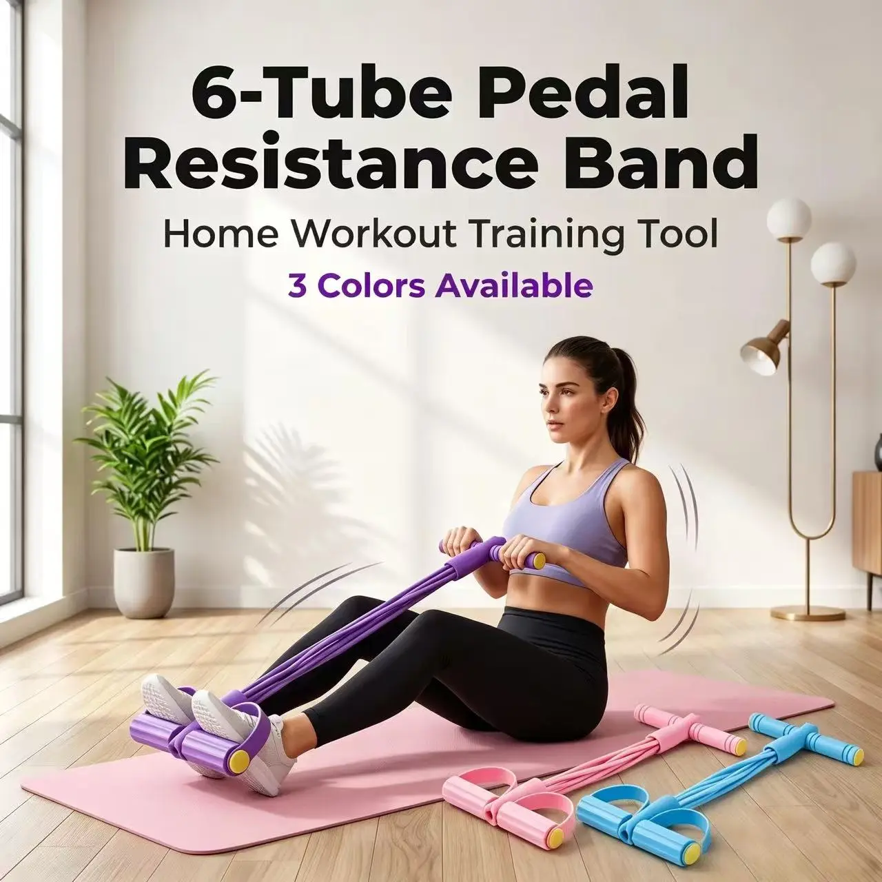 Transform your home workouts with this 6-Tube Pedal Resistance Band! Perfect for full-body training, strengthening arms, abs, legs, and core anytime, anywhere.