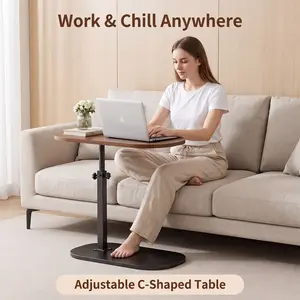 Adjustable Height C-Shaped Side Table with Flip-Top, Foldable TV Tray & Laptop Desk for Sofa, Couch and Bed, Ideal for Eating, Working, Snacking, Small Spaces, Home Office and Living Room Use