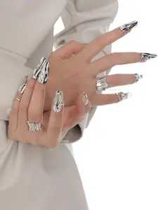 Zircon Nail Ring Set for Women Simple Geometric Solid Color Ring Jewelry