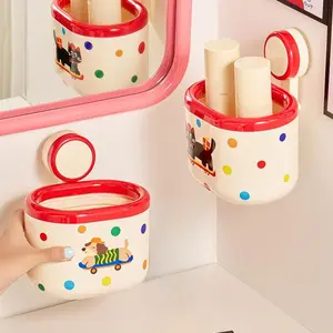 Suction Cup Storage Box No-Drill Wall-Mounted Organizer for Vanity, Bathroom & Makeup