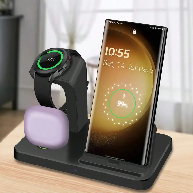 3 in 1 Fast Charging Stand for Galaxy S24/S23/S22/S21/S20,Note 20/10,A54/A53/A51 & Galaxy Buds, Wireless Charger Station for Samsung Galaxy Watch 7 6 5 Pro 4 Active 2 charging  station