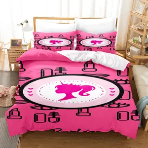 Barbie pink bedding set, including one duvet cover and half a pillowcase. Super soft and comfortable for the bedroom, a great family gift, suitable for all seasons. Available in single and double sizes.