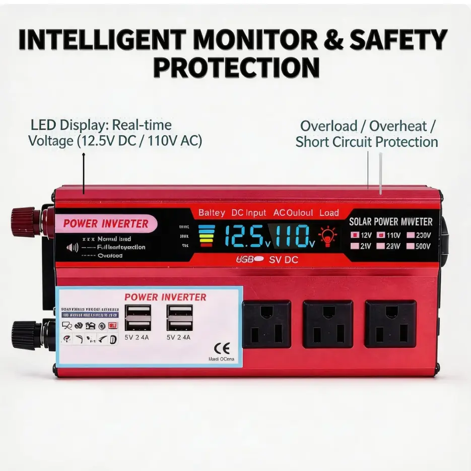 Peak 5000W Car Power Inverter, Portable & Compact DC 12V to 110V Converter with Multi Outlets & USB Fast Charger for RV Camping and Outdoor Trips