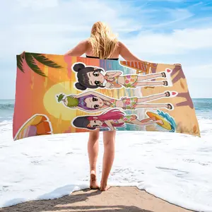 K-Pop Q Version Girl Group Print Beach Towel, Sunset Beach Theme Pool Towel, Quick-Dry Multi-Sizes, Beach Swim Travel Camping Towel, Tropical Multifunctional Bath Towel Blankte, Fan Gift Choice