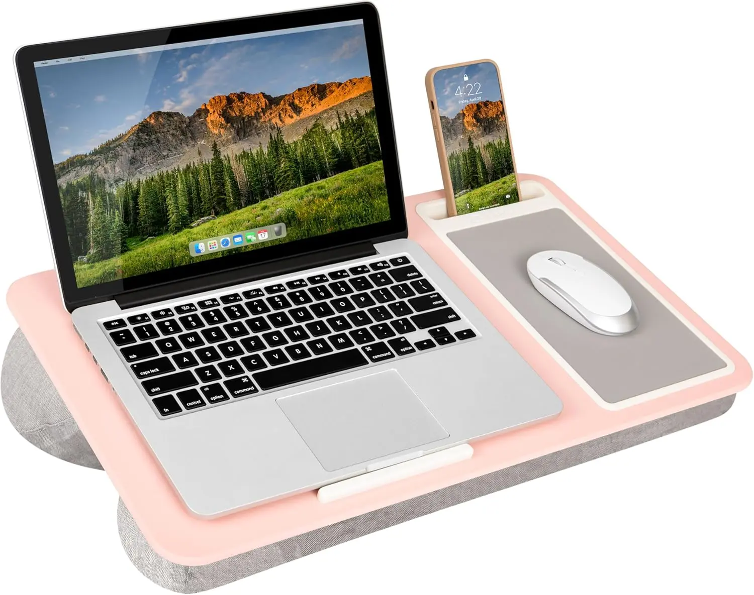 LAPGEAR Home Office Lap Desk – Pink, Fits 15.6” Laptops | Built-In Mouse Pad & Phone Slot, Integrated Device Ledge, Dual-Bolster Microbead Cushion, Carry Handle LapGear
