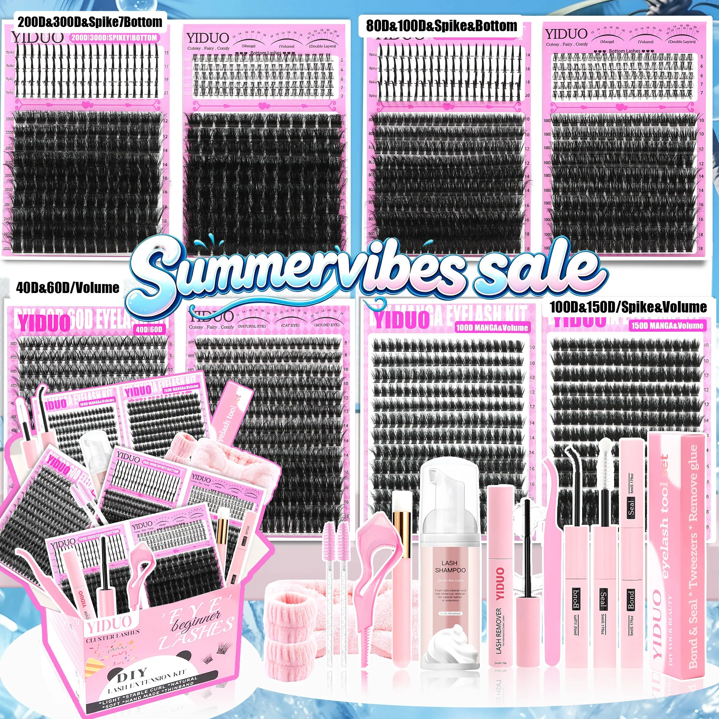 YIDUO 1743pcs 10 Styles Eyelash Clusters Set, Volume Eyelashes, Eyelash Extension, Volumized Fluffy False Eyelashes, oversized/ultra-thick/dramatic/full-length lash clusters, suitable for beginners & experts, Easy application for looks