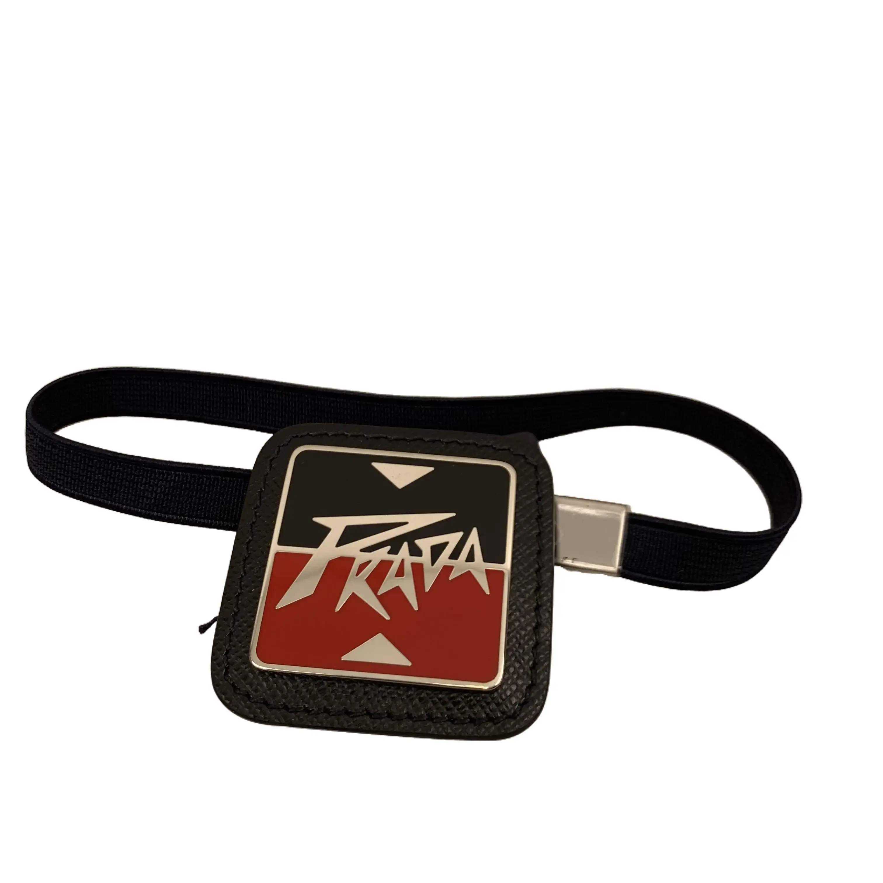 Pre-owned Prada Punk Graffiti Logo Elastic Bag Tag Full Original Box Set, Black Saffiano Leather Square Accessory Charm Full Product Description TKB00000257