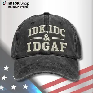 [Kingzlia] IDK, IDC, IDGAF Hat – Adjustable Vintage Washed Baseball Hat – Gift for Dad Husband