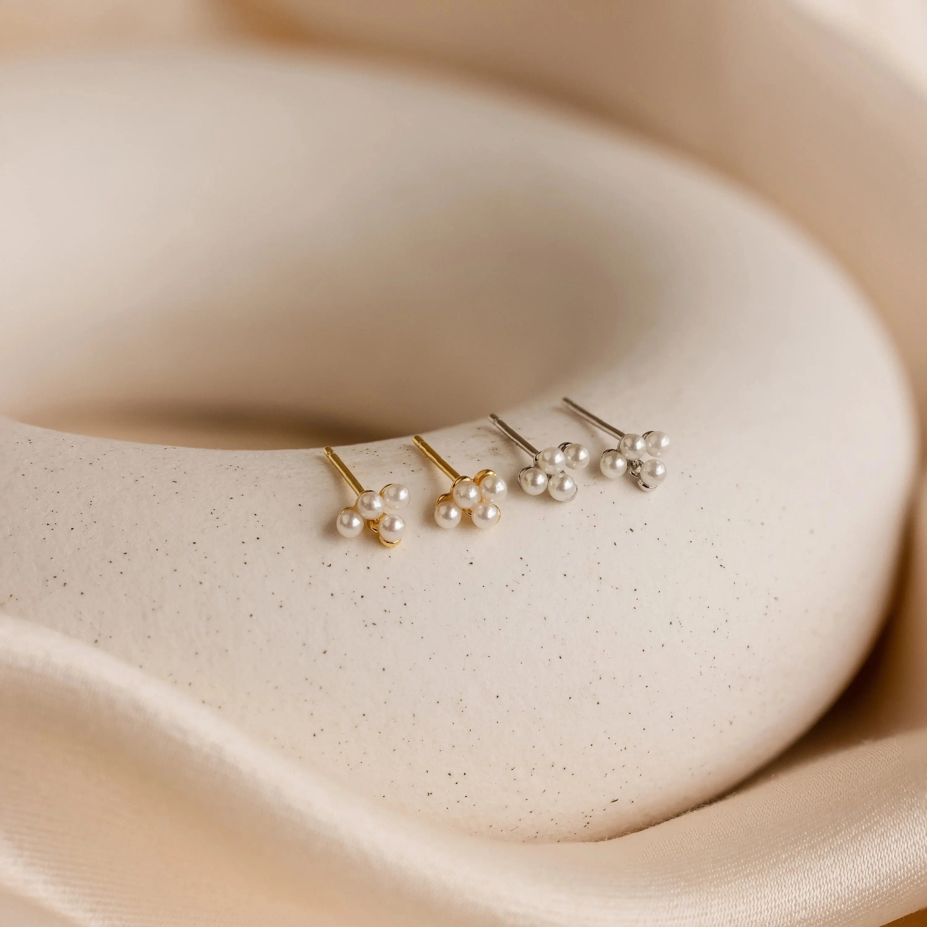 Pearl Cluster Drop Studs by Caitlyn Minimalist - Delicate Beaded Pearl Stud Earrings in Gold - Vintage Wedding Jewelry - Bride Gift