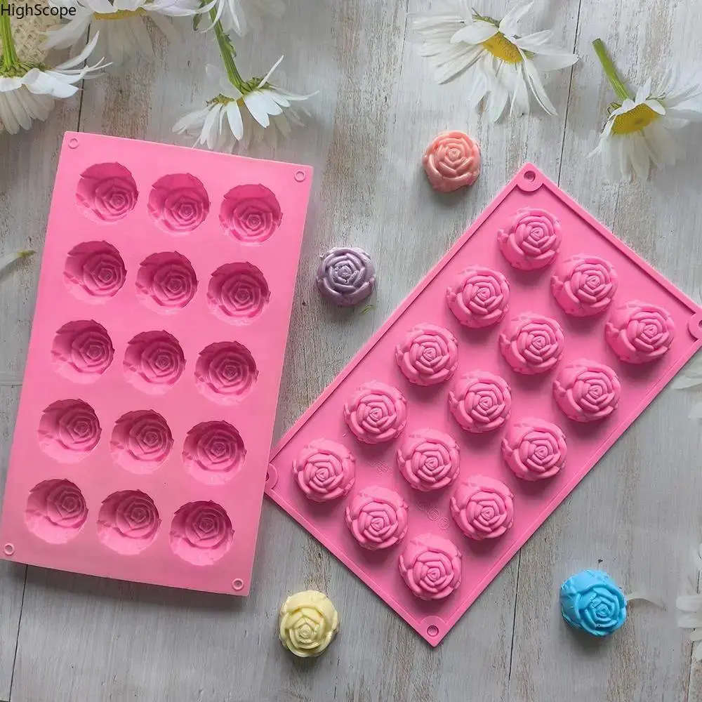 15-Cavity Rose Silicone Mold + 2 Mini Flower Molds, One-Size