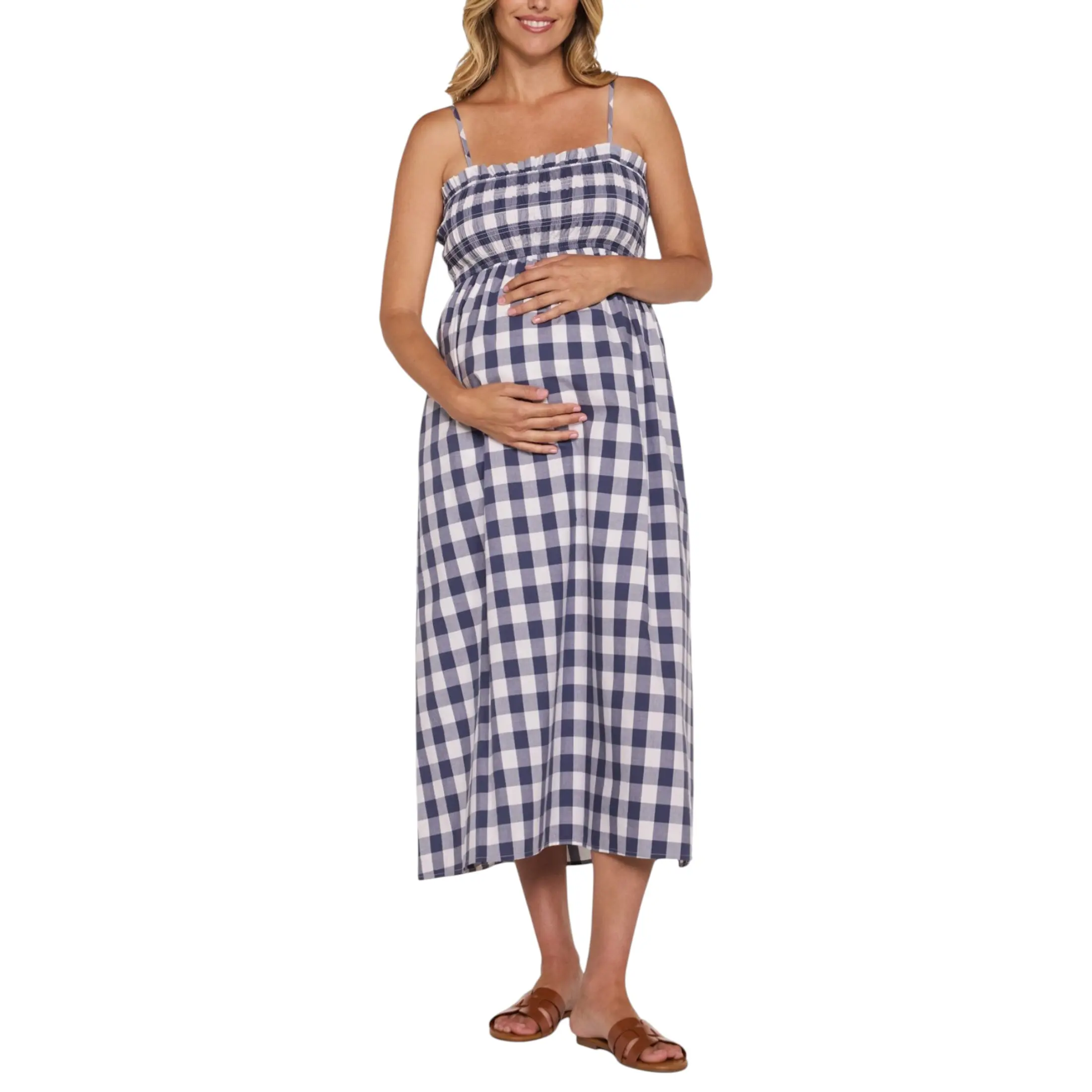 Motherhood Maternity Women's Smocked Maxi Maternity Dress With Removable Straps - Pregnancy & Postpartum Dress