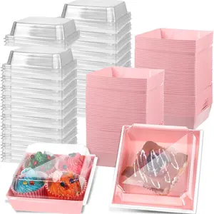 20/50pcs Macaron Sandwich Packaging Box, Meat Paste Dessert Roll Cake Box, Disposable Takeaway Sweet Food Box, Baking Cake Box, Transparent