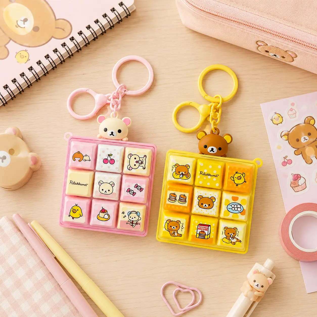 MINISO x Rilakkuma Everyday Series Keyboard Keycap Fidget Keychain - 9-Key Clicky Stress Relief Charm for Keys, Backpacks, Everyday Carry Fashion Accessory，Back To School