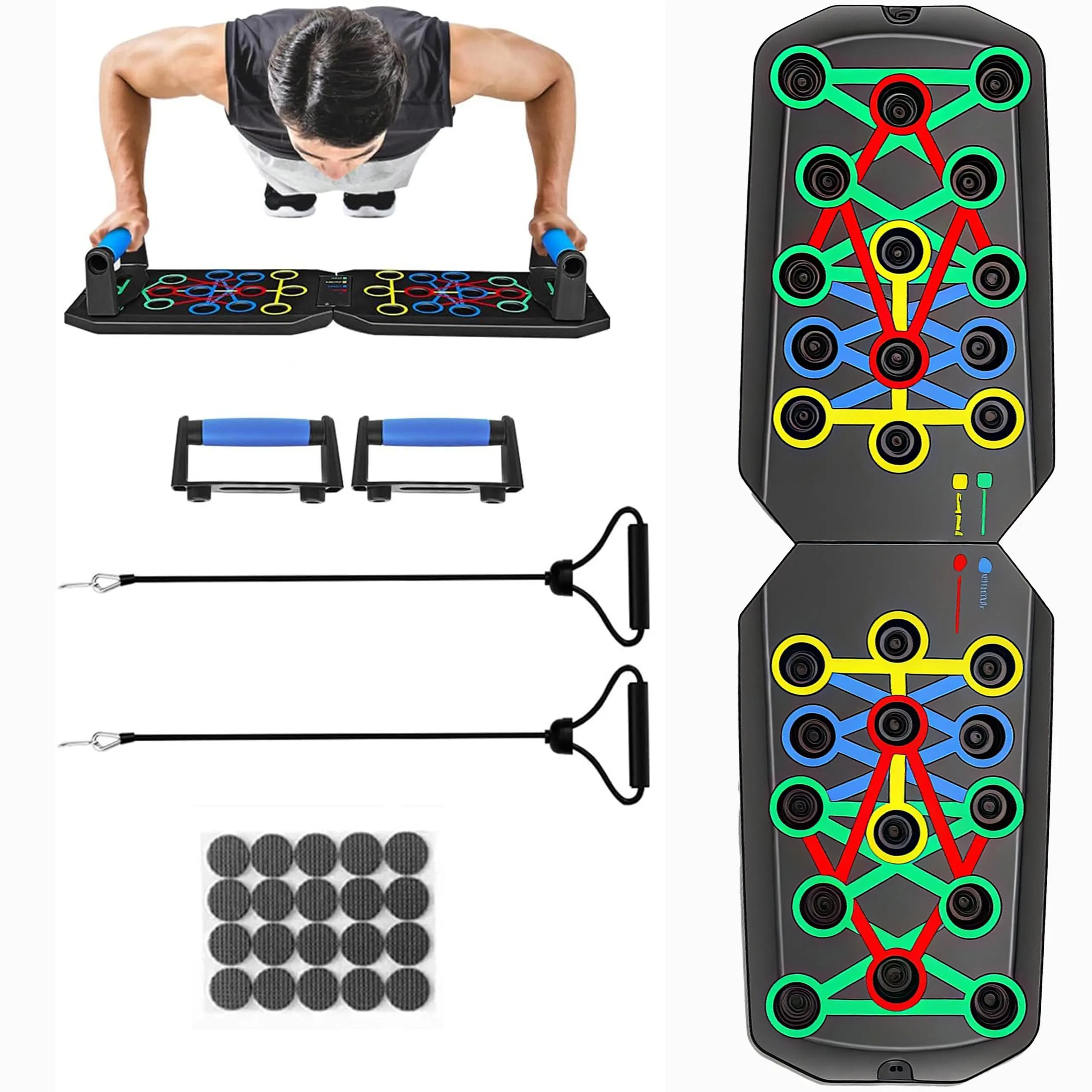 28-Hole Ergonomic Push Up Board with Resistance Bands, Portable Functional Unisex Upper Body Trainer, Home Fitness Strength Training Equipment for Fitness Enthusiasts, Ideal Workout Gift