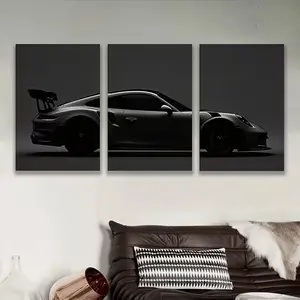 Set of 3 Classic Black Car Canvas Wall Art, Modern Automotive Posters Prints, Stylish Home Decor for Bedroom Living Room Kitchen Hallway