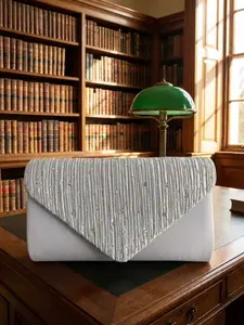 Silver Color Rhinestone Envelope Clutch Bag for Women, Elegant Sparkly Pleated Evening Handbag for Party Wedding Prom