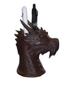 Visualbaker 3D Printed Dragon Bust Sculpture Desk Toy Pencil Holder - Unique Design for Desk Use - Grey