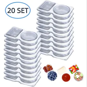 20 Sets Clear Reusable Double Compartment Condiment Container with Lid, 2 Compartment Food Storage Containers for Meal Prep, Salad Dressing, Dipping Sauce, Travel Snacks, Plastic Kitchen Canisters