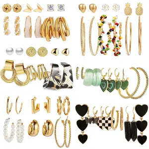 34 Pieces Hypoallergenic Earrings Heart-shaped Earrings Hoop Earrings Set for Women Drop Dangle Earrings Beauty & Personal Care