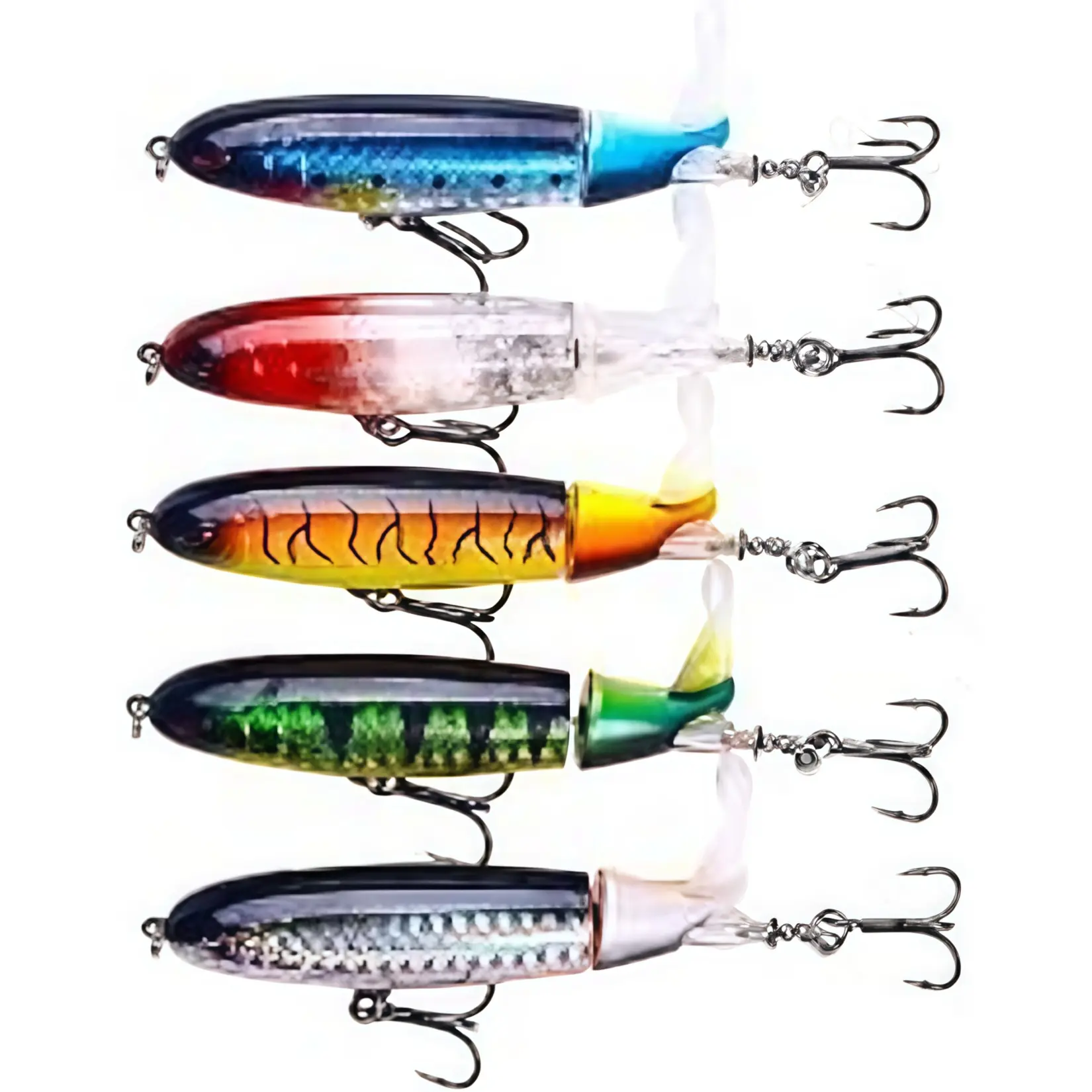 5/10Pcs Artificial Topwater Fishing Lures, 10cm 13.5g Rotating Prop Tail Swimbaits with Sharp Treble Hooks, Multicolor Hard Fishing Baits, Outdoor Freshwater Saltwater Fishing Accessories