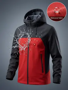Spring & Fall Unisex Casual Long Sleeve Loose-Fit Hooded Jacket, Windproof Waterproof Hiking Coat, Plain Pattern Outdoor Gear, Outdoor Sports Outerwear, Athletic Jacket