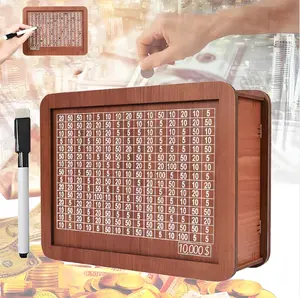 Walnut Wooden Secure Money Saving Challenge Piggy Bank Box - Home Decor Home Supply with Metal Digital LCD Coin Counter, Progress-Tracking Display for 10,000-Coin $10,000 Goal, Ideal for Youth Birthday Gifts, All Ages