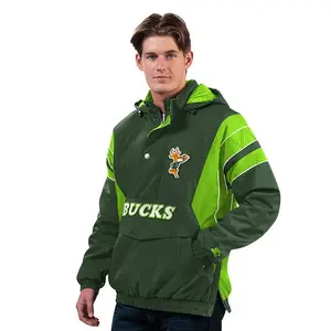 Starter Nylon Force Green Milwaukee Bucks 1/2 Snap Pullover Jacket