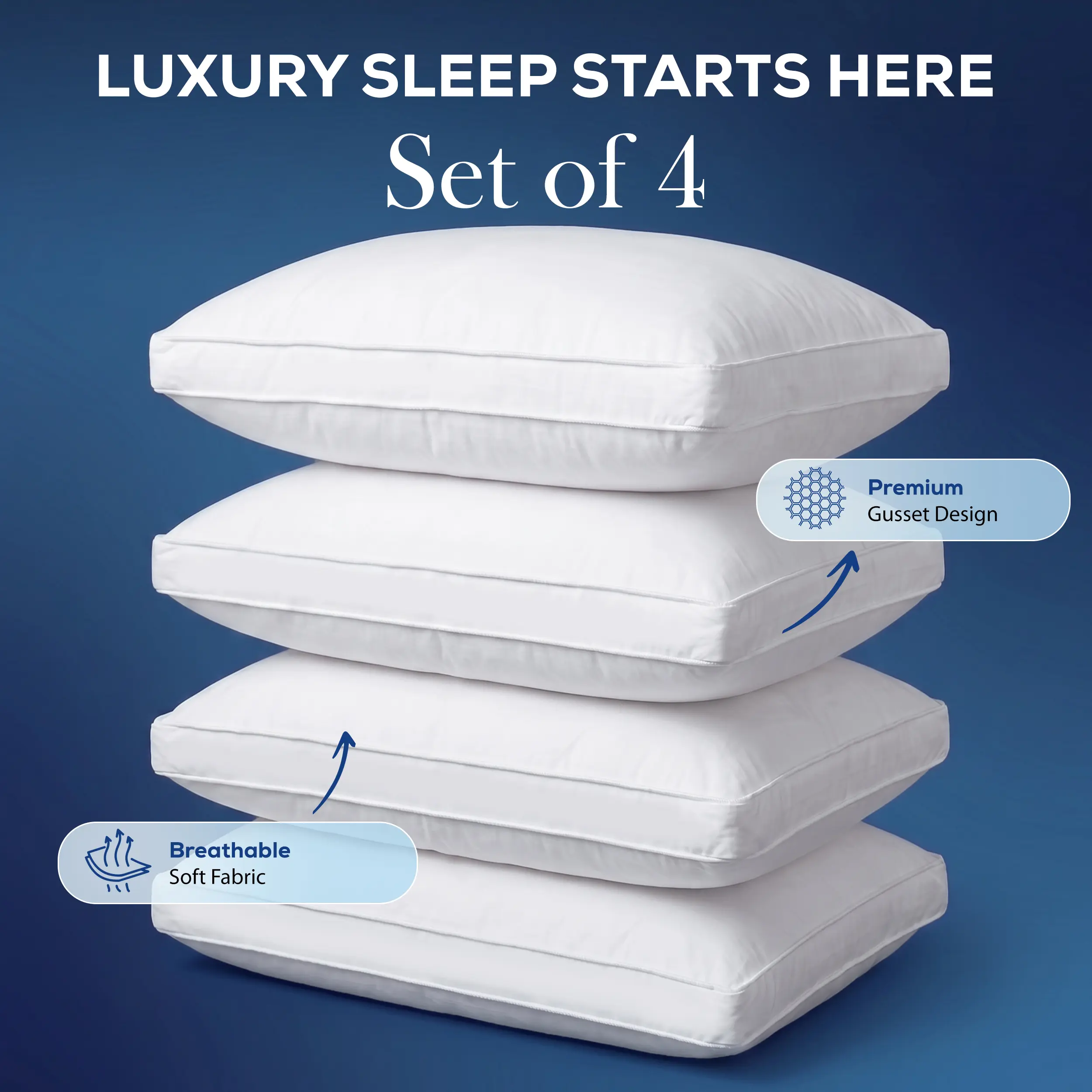 Utopia Bedding Gusseted Bed Pillows (4 Pack) - Hotel-Quality Cooling Home Decor Pillows for Side, Back Sleepers - King/Queen Size, White