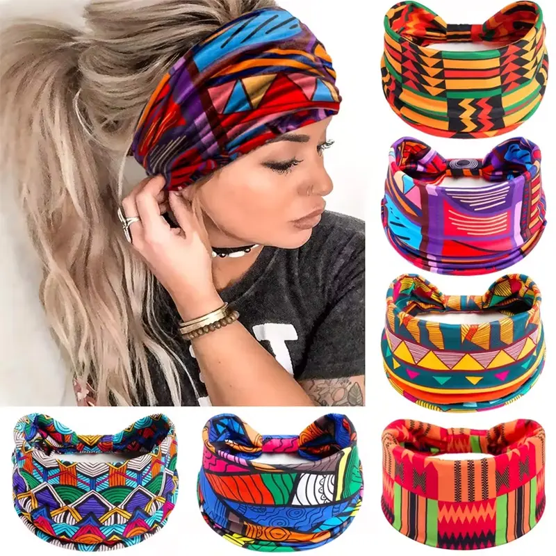 6 Pack Women's Boho Hair Wraps, Geometric Print Cotton Spandex Fabric - Anti-Slip, Lightweight Athletic Accessories for Yoga & Fitness, Headbands, Female, All, Universal, Adults, Elastic Fit, Boho Prints, Anti-Slipping, 6Pcs
